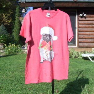 Pink Christmas Holiday Santa Pug Dog T-Shirt Top Size M